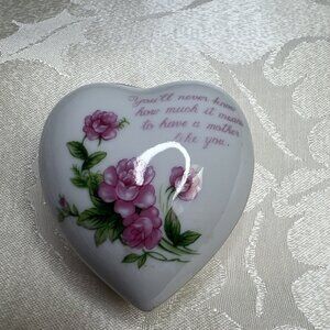 Lefton Rose heart shape trinket box "mother" vanity dresser mothers day